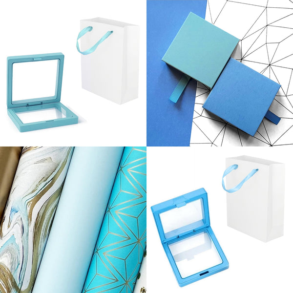 Feestelijke Cadeauverpakking - Thema Blauw & Aqua - Inpakpapier, lint en geschenktasje