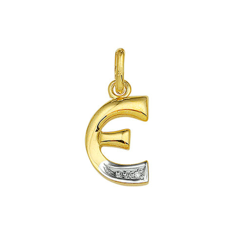 14 Karaat Geelgouden hanger met Diamant 0.005ct - Letter E - 9 x 16 mm