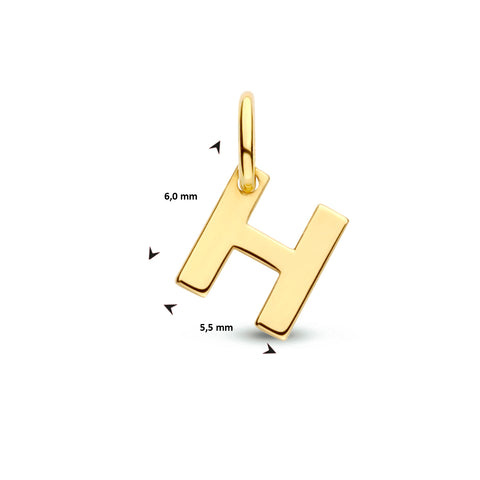 Letter H - Hanger van 14 Karaat Geelgoud - 5.5 x 6 mm