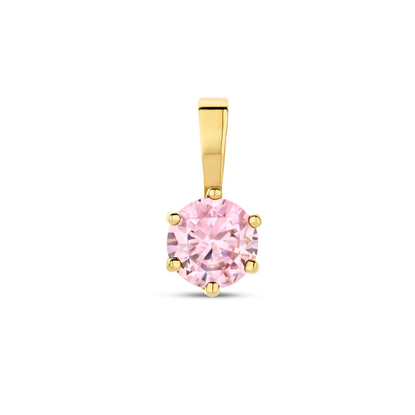 Hanger met Geboortesteen Oktober | Roze Zirkonia met 14 Karaat Geelgoud - Formaat 4.5 x 9mm