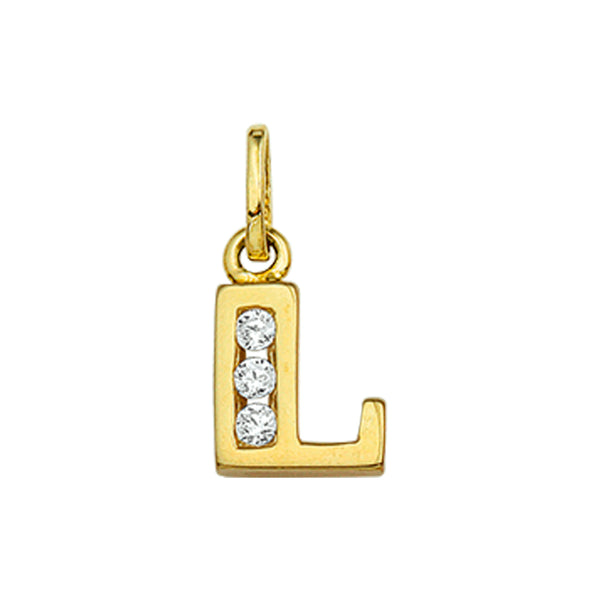 14 Karaat Geelgouden hanger met Zirkonia - Letter L - 6 x 10 mm