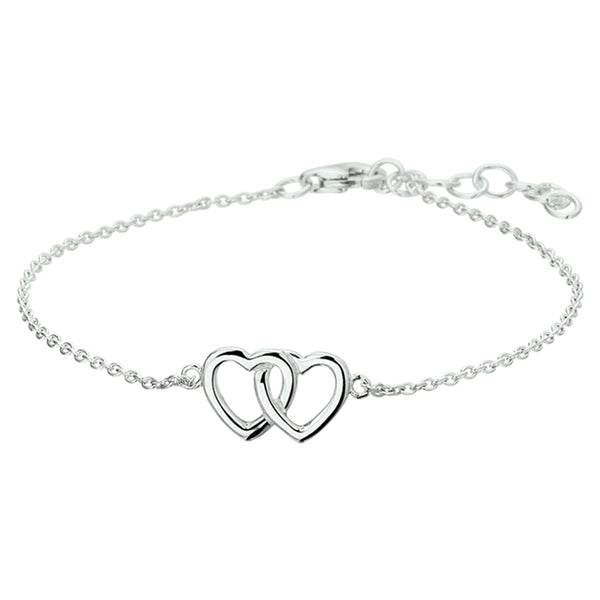 Damesarmband van Gerhodineerd Zilver met Twee Harten - Lengte 15.5+2.5cm