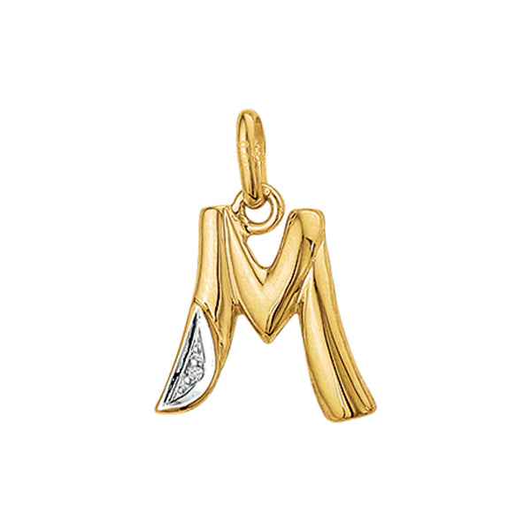 14 Karaat Geelgouden hanger met Diamant 0.005ct - Letter M - 12.5 x 15 mm