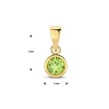 14 Karaat Geelgouden hanger met Geboortesteen Augustus | Peridot | Formaat 5 x 11mm