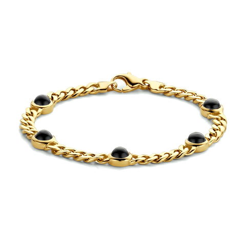 Damesarmband 5mm van 14 Karaat Geelgoud en Onyx 5.75ct - Lengte 19cm