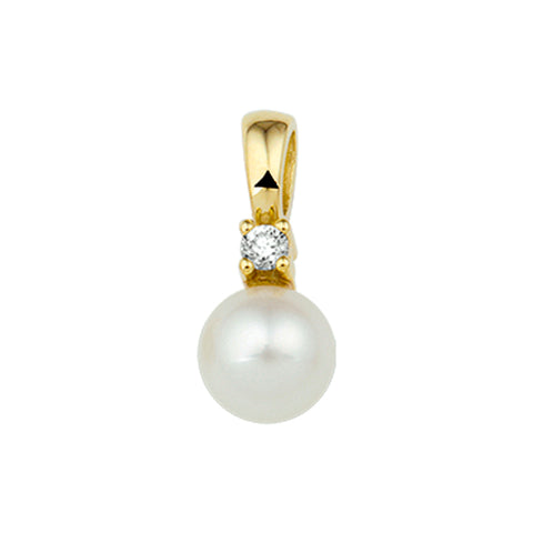 14 Karaat Geelgouden hanger met Parel 7.5mm en Diamant 0.05ct