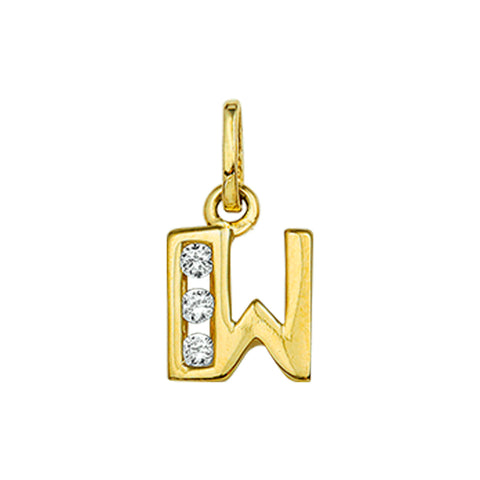 14 Karaat Geelgouden hanger met Zirkonia - Letter W - 8 x 9 mm