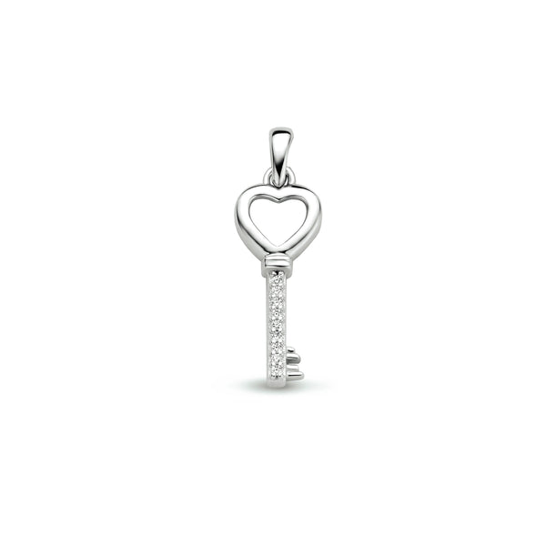 Hanger Sleutel 8.5 x 26 mm met Zirkonia van Gerhodineerd Zilver