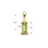 14 Karaat Geelgouden hanger Met Geboortesteen Augustus | Peridot | Formaat 2 x 9mm