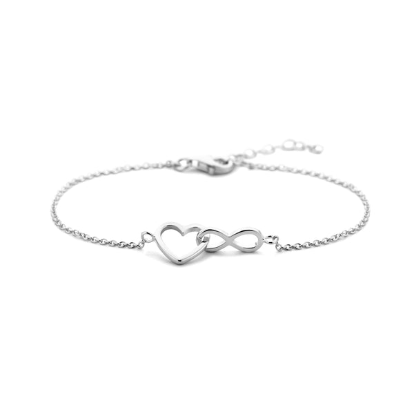 Damesarmband van Gerhodineerd Zilver met Hart & Infinity - Lengte 16+3cm