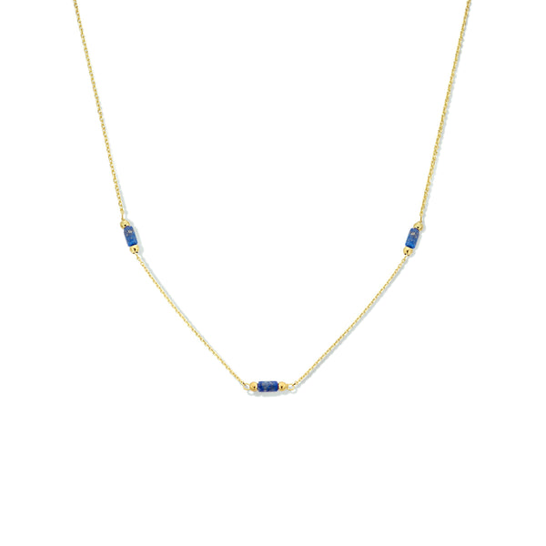 14 Karaat geelgouden damescollier, Ankerschakel 0.7mm met Lapis 0.129ct - Lengte 40+2cm