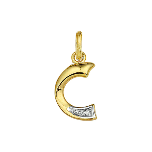 14 Karaat Geelgouden hanger met Diamant 0.005ct - Letter C - 9.5 x 15.5 mm