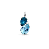 14 Karaat Witgouden hanger met London Blue Topaas 0.45ct, Blauw Topaas 0.80ct en Diamant 0.010ct  - Formaat 6.5 x 16 mm