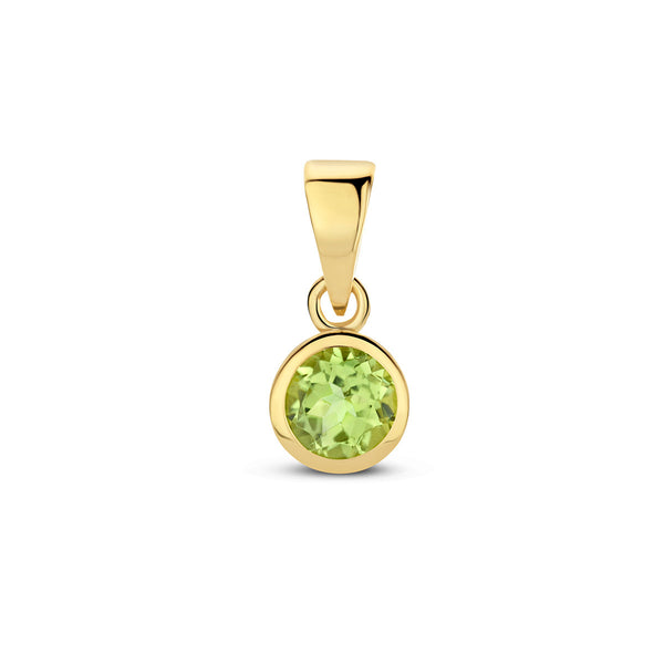 14 Karaat Geelgouden hanger met Geboortesteen Augustus | Peridot | Formaat 5 x 11mm