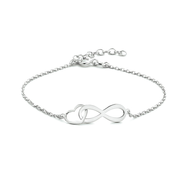 Damesarmband van Gerhodineerd Zilver met Hart & Infinity - Lengte 16+3cm