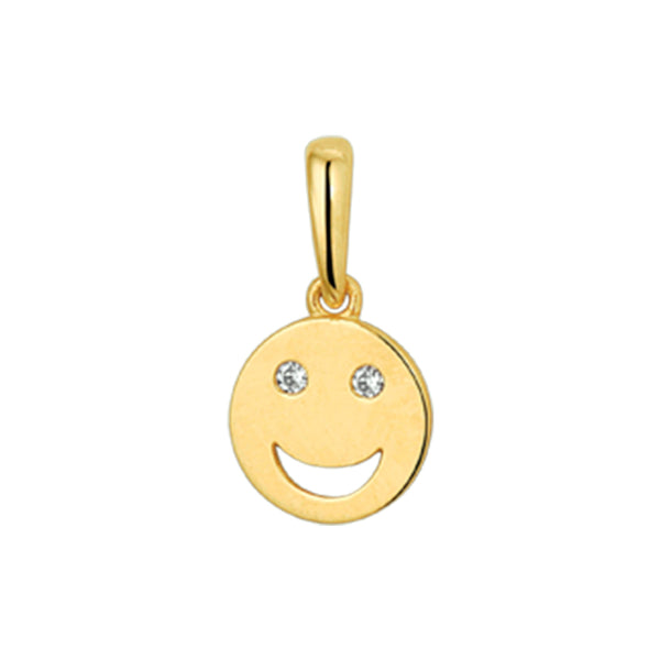 Ronde Hanger Smiley met Zirkonia van 14 Karaat Geelgoud - Diameter 6.5mm