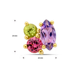 Hanger met Amethist 0.55ct , Roze Rhodoliet 0.30ct en Peridot 0.25ct, 14 karaat Geelgoud - formaat 10 x 10 ,, Edelstenen Goud (Geelgoud)