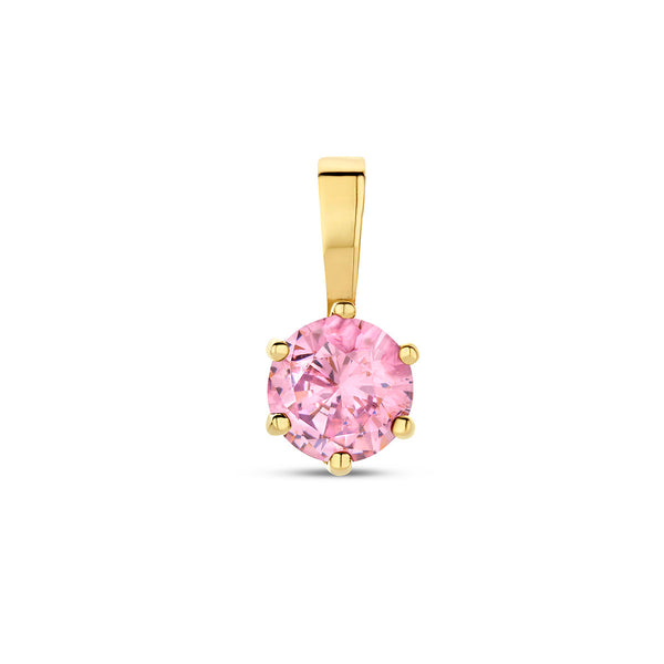 Hanger met Geboortesteen Oktober | Roze Zirkonia met 14 Karaat Geelgoud - Formaat 4.5 x 9mm