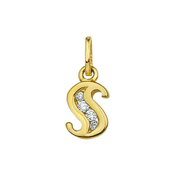 14 Karaat Geelgouden hanger met Zirkonia - Letter S - 6 x 10 mm