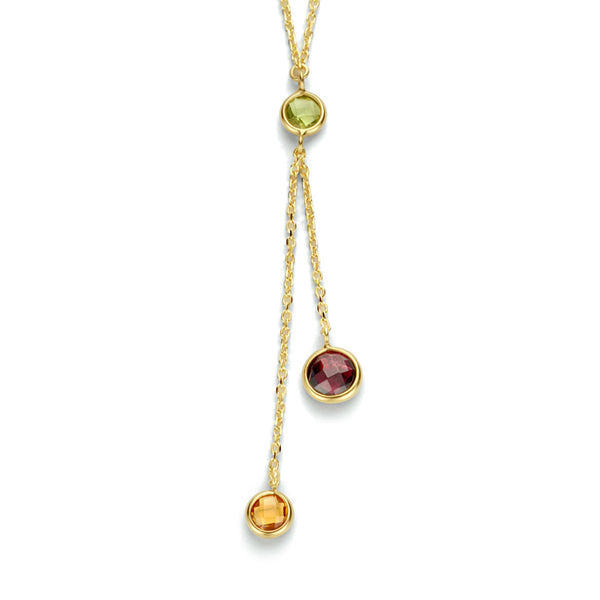 Geelgouden collier lengte 43cm+2.5 - Edelstenen Citrien, Peridot en Granaat - 14Krt. Goud