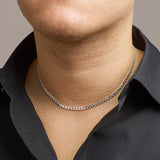 Zilveren collier lengte 45 cm - Gourmet 6 Zijdes Geslepen 4,0 mm - Zilver Wit